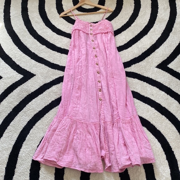 Free people maxi pink button boho dress xs stretchy - Picture 1 of 5